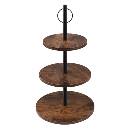 Cupcake Stand, 3 Tier Wood Cake Stands Rustic Cupcake Tower, Round Tiered Tray Stand for Dessert Table Display, Industrial Wooden Serving Stand Wedding, Graduation and Baby Shower (Zhong 1Pack) - color: Zhong 1pack