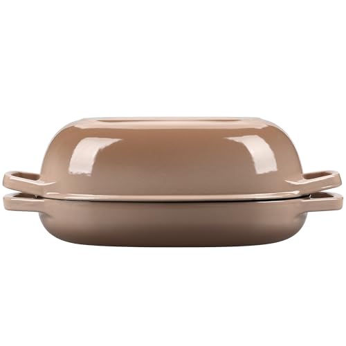 EDGING CASTING Enameled Cast Iron Oval Dutch Oven Pot with Lid, Dutch Oven for Sourdough Bread Baking, Bread Oven, Bread Dutch Oven, Oval Bread Pan, 5qt, Mocha - color: Mocha, size: 5 Quart