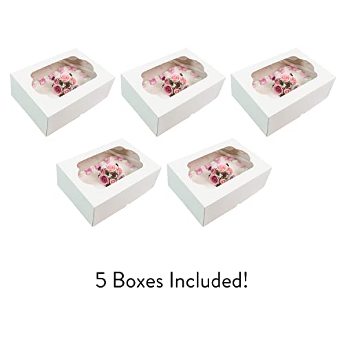 Global Sugar Art 14x10x5 Inch Quarter Sheet Box with Window, White, 5-Count - color: White