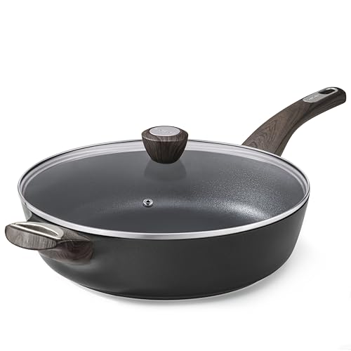 SENSARTE Nonstick Frying Pan Skillet with Lid, 10.5 Inch Deep Frying Pan, 3.8 Qt Non Stick Saute Pan with Cover, Induction Pan, Healthy Non Toxic Cooking Pan with Helper Handle, PFOA PFOS Free - color: Classic Black, size: 3.8QT / 10.5IN