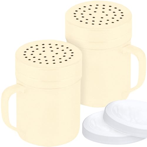 CUSINIUM 10oz Beige Stainless Steel Salt Pepper Dredge Shakers - With Plastic Cap - With Handle - Pack of 2 - color: Beige, size: 10 Oz
