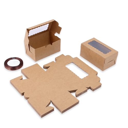 65 PCS Bakery Boxes with Window Brown - 6.29x3.54x2.95 Inches Cookie, Pastry, Treat, Cupcake, Cake, Dessert Boxes, Small Gift Boxes for Party, Business(Kraft) - color: Kraft