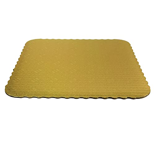 O'Creme Square Cake Board Scalloped Gold 16 Inch 3/32" Thick - size: 16" x 16"
