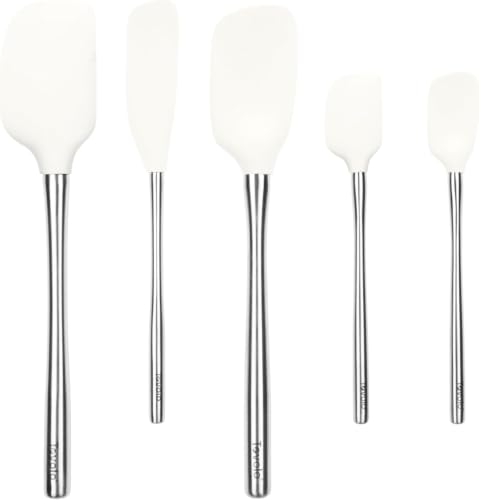 Tovolo Stainless Steel Handled Silicone Spatula Set of 5 White, Dishwasher Safe Kitchen Spatula Set for Cooking Baking, Non Toxic BPA Free Silicone Spatula set with Metal Steel Handle - color: White, style: Stainless Steel Handle