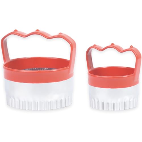 2 Pcs Fluted Round Cookie Cutters with Handle 2.5" 3.5", Scalloped Biscuit Cookie Cutter Set with Comfortable Red Silicone Handles, Durable Stainless Steel, 2-Inch Deep Cutters