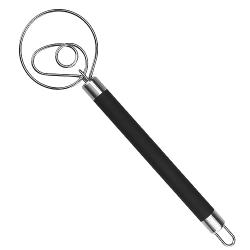 Stainless Steel Dough Whisk for Dutch Bread with Rubber Anti-slip Handle Manual Dough Mixer Pastry Blender Whisking Tools for Baking - 12 inch