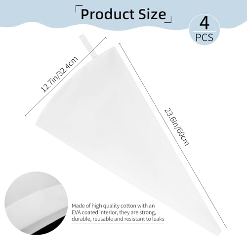 4 Pack 24 Inch Extra Large Reusable Piping Bags,Cotton Cloth Pastry Bags with Plastic Coating, Professional Tipless Icing Bags for Cake Decorating Cupcakes Cookies Desserts and Baking Supplies - size: 24inch