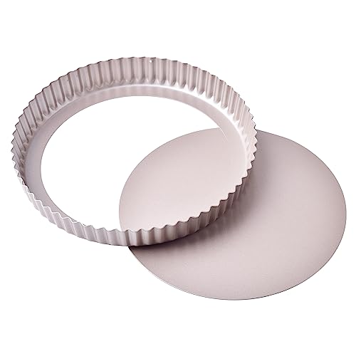 11-Inch Round Tart Pan with Loose Removable Bottom, Non-Stick Carbon Steel Quiche Pan for Oven Baking (Champagne Gold) - size: 11" Round (Champagne Gold)