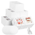 48PCS 7x7x5 inch Mini Cake Boxes with Cake Boards(24 Boxes &24 Boards) , White Bakery Boxes with Window for Pastries,Cake Containers with Ribbon for Cookies Gifts and Birthday Party(7*7*5inch/24pcs) - size: White 7*7*5inch/24sets