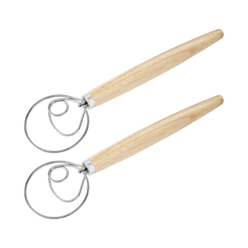 2Pcs 13 Inch Danish Dough Whisk with Wooden Handle(Single Loop) - size: Single Loop