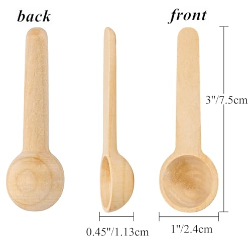 Tebery 60PCS Mini Wooden Spoons Small Bath Salt Spoon Candy Spoon Baby Spoon for Spice Jars Seasoning Honey Coffee