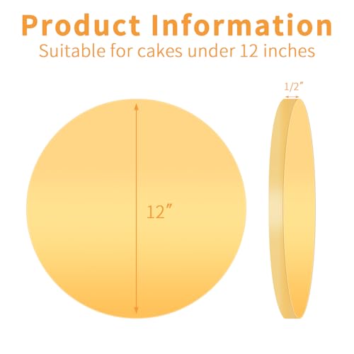 12" Gold Round Cake Drum,1/2" Thick Grease-Resistant Large-Event Cake Base - color: Gold, size: 12inch/10pcs