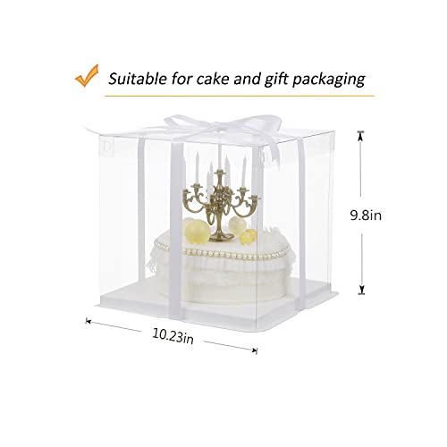 XININSUN 10 inch Clear cake Box, Large Transparent cake Box,tall cake boxes with Ribbon,10x10x9inch - Suitable for packing 8" or 10" cakes,Clear Gift Display Box for Carry Tall Layer Gift-6Pcs-White - color: white-10x10x9inch-6Pcs