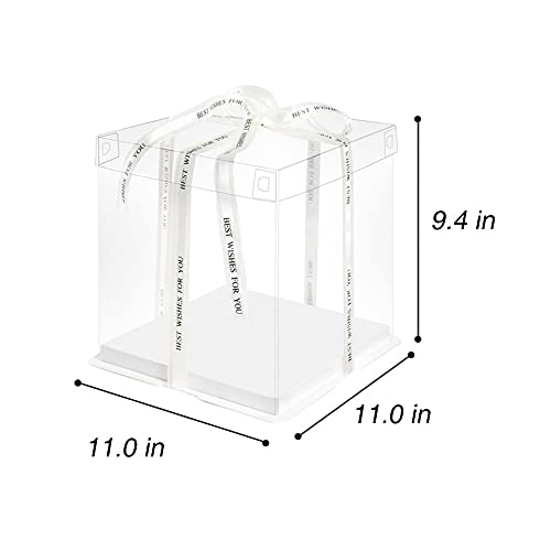 10 Inch Clear Cake Box,2 Pcs 10x10x9 Inch Transparent Cake Box with Ribbon - size: White-2 Set