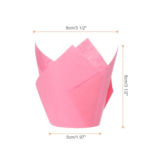 HARFINGTON 50Pcs Tulip Cupcake Liners Standard Paper Baking Cups Rose Red - color: Rose Red