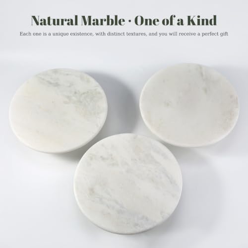 karibiber Natural Marble Cake Stand, 12" Round Cupcake Stand, Stone Dessert Display Pedestal for Kitchen Counter, Serving Platter for Fruit, Birthday, Wedding, Charcuterie Cheese Board White & Gray - color: White