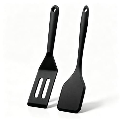 Small Silicone Spatula Set, Heat Resistant Mini Spatula for Serving - color: Black