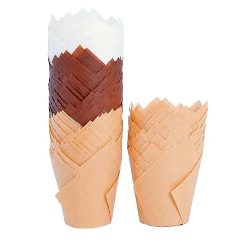 3-Color Tulip Cupcake Liners,200 Count,4 oz Baking Cups for Wedding Cakes