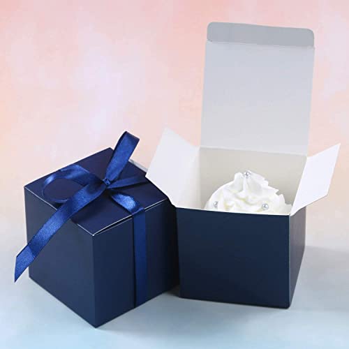 COTOPHER 25pcs Wedding Favor Boxes, 3x3x3 In Small Gift Box with Ribbons - color: Navy, size: 3x3x3 Inch (Pack of 25)