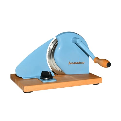 Zassenhaus Original Classic Adjustable Bread Slicer for Uniform Slices - Bread Slicer for Homemade Bread - 18/8 Stainless Steel Blade Sourdough Cutter -Pastel Blue, 11.75" x 8" - color: Pastel Blue, size: 11.75" x 8" x 4.7"