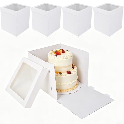 JCD White 10x10x12 Corrugated Tall Cake Boxes for 8in Multi-Layer Cakes - size: 10*10*12inch/5pcs