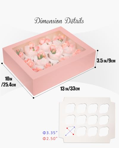 Bakepacker Auto-pop Up Cupcake Boxes with Window Pink 40PCS 12 Count - color: Pink, 40