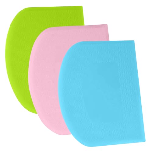 SURDOCA Dough Scraper Bench Scraper - 3P 5.9x4.3" Plastic Flexible Bowl Scraper, Sharp Edge & Angles Cake Scraper. Non-Slip Bakeware Decorating Tools Sculpting & Modeling Tools - Pink+Blue+Green - color: Pink+Blue+Green, size: 15x11cm/5.9x4.3''