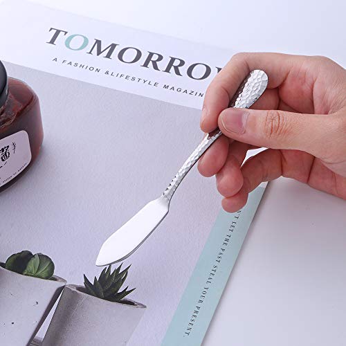 Stainless Steel Butter Knives Set, 12 Pack Spreaders for Cheese, Jam and Kitchen Use, 5.3 Inch with Hammered Handle, Dishwasher Safe - color: Silver