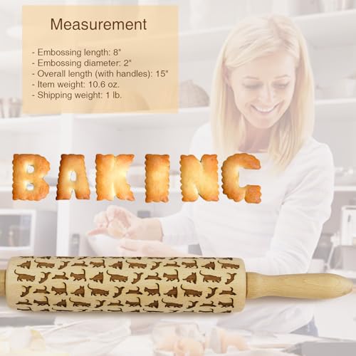 Embossed Rolling Pin for Baking Cookies Embossing Rolling Pins with Design Wooden Engraved Springerle Roller Pin Dough Animal Patterned Clay Pottery Ceramic Stamp Mold Gifts Bakers Women (Cat) - color: Kitty Cat