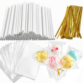 JOERSH 360Pcs Cake Pop Sticks and Wrappers Ties Kit - style: 120 Sticks, 120 Bags, 120 Gold Ties