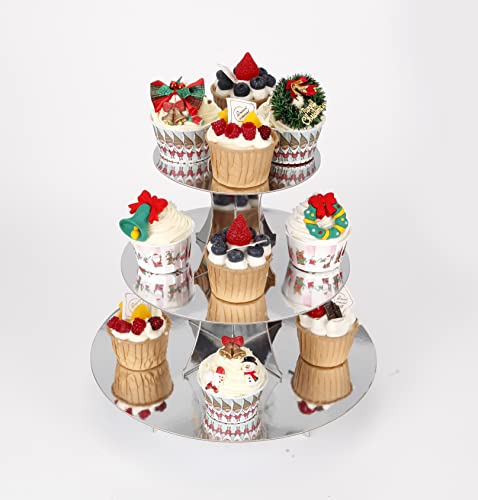 YLDW Cupcake Stand, 3-Tier Cupcake Stand Display, Cardboard Cup Cake Tower Stand, Disposable Dessert Stand for Birthday Tea Party Baby Shower Treat Decorations, Mirror Silver - color: Mirror Silver