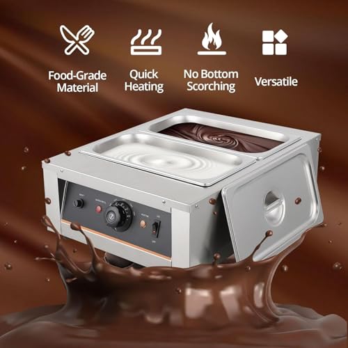 Chocolate Melting Pot 1500W -4.12 QT *2 Tanks, Temp Control 86~176℉, Stainless Steel Electric Commercial Food Warmer for Chocolate/Milk/Cream Meltingream Melting - size: 4.12 QT*2
