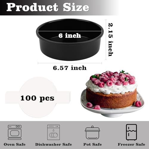 HUAKENER 6 Inch Cake Pan, 6" Round Cake Pan with Parchment Paper - size: 6 Inch without Handles