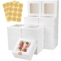 30 Pcs White Bakery Boxes with Window and Stickers, 6 X 6 X 3 Inches