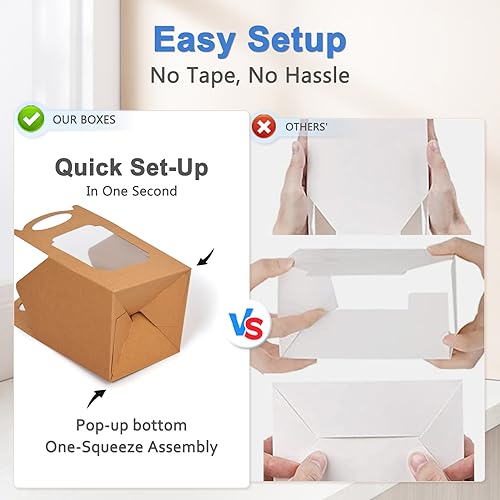 Cupcake Boxes 25 pcs, Individual Cupcake Carrier Brown with Window Insert and Handle Pastry Containers Single Muffins Container for Bakery Wrapping Party Favor Packing - color: Brown, size: 25