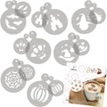 NAKLEO Coffee Stencils and Cookies Decoration 14Pcs 2.8”x2.8” and 4.3”x4.3”, Reusable Plastic Baking Templates, Halloween Ghost Spider, Barista DIY Art Craft, Capuccino Latte Chocolate Cake Biscuit - size: HALLOWEEN