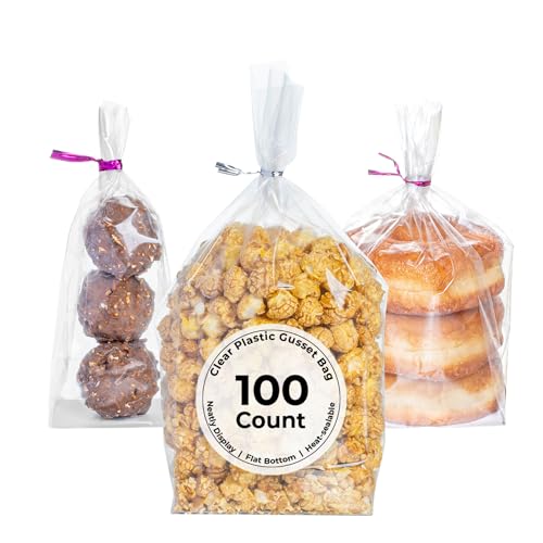 Restaurantware Clear Plastic Gusset Bags, Flat Bottom, 5x3x12 In, 100 Ct - size: 5" x 3" x 12" - Standard