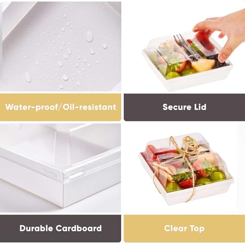 50 Pack 5in Small Charcuterie Boxes with Clear Lids, Mini Paper Containers - color: White