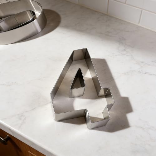ZADE 8 Inch 304 Stainless Steel Large Size Number Cake Mousse Mold Number 4 Tiramisu Cheesecake Mold Cookie Cutter Bakeware 3D Cake Baking Pan for Birthday and Baking, Party - size: #4,8inch
