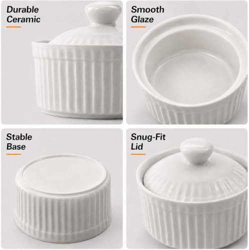 Ceramic Ramekins with Lids, 5.5 Oz Kitchen Containers, 5 Pack - color: White