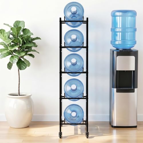 5 Gallon Water Jug Holder with 4 Locking Casters, 5-Tiers Water Jug Stand - size: 5 Tier-Single Row