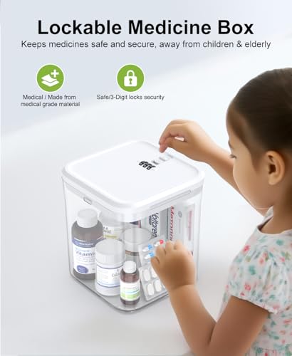 ySky Lockable Storage Box with Combination Code - Secure Medicine Safe, Phone Jail & Snack Container for Refrigerator, Home, Office- Durable Multi-Purpose Lock Box(White)