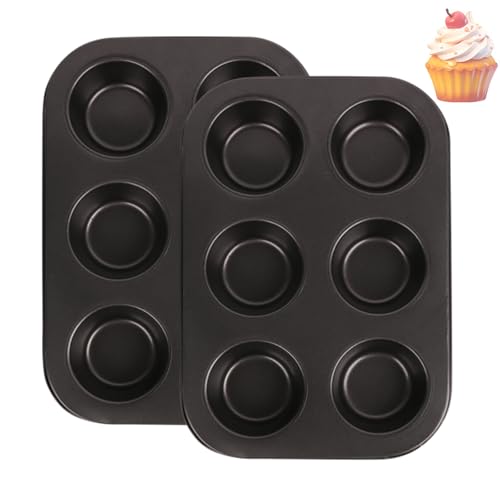 2 Packs 6-Cup Muffin Baking Pan Tin, Small Round Muffin Tin, Nonstick Cupcake Pans, Cheesecake Pans, Carbon Steel, Black - color: Black, size: 6 Cavity Muffin,2 PCS