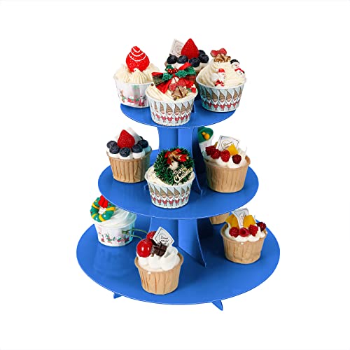 YLDW Cupcake Stand, 3-Tier Cupcake Stand Display, Cardboard Cup Cake Tower Stand, Disposable Dessert Stand for Birthday Tea Party Baby Shower Treat Decorations, Blue - color: Blue