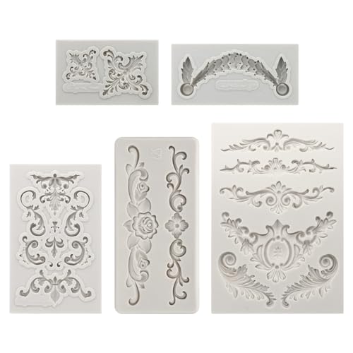 PATIKIL 5PCS Polymer Clay Mold, Clay Mold Fondant Mold 3D Baroque Iod-Mold Silicone for Crafts Air Dry DIY Cakes Chocolate Candy Sugar Baking, Grey