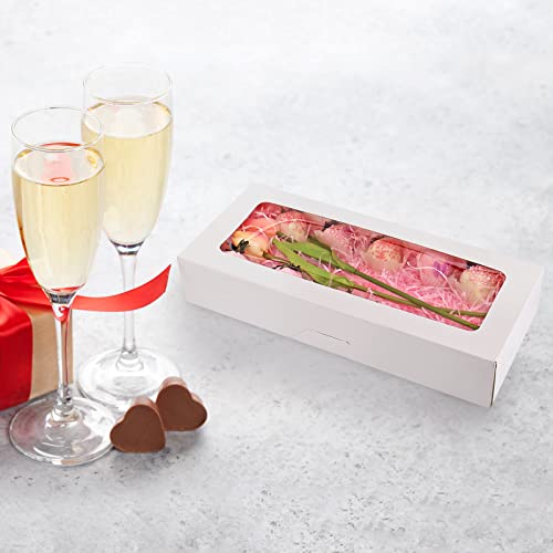 RIFMEAE 24-Pack 14" x 6" x 2.5" Cookie Boxes with Window, Strawberry Boxes, Auto-Popup Bakery Boxes, White Treat Boxes for Strawberries, Cookies, Muffins and Pastries