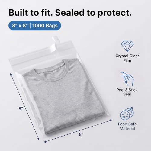 8" X 8" Self-Sealing Cellophane Bags (1000 Count) Clear - size: 8" X 8"
