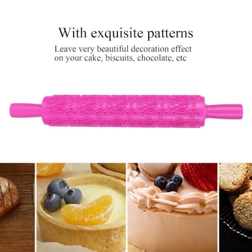 Embossed Fondant Rolling Pin,PP Plastic Pattern Roller with Dual Handles for Cookies,Pastry,Cake Decor,14.37 x 1.97 in(Rose Heart) - size: Rose Heart