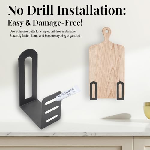 Under Cabinet Cutting Board Holder, 4 Pack Stainless Steel Cutting Board Organizer Rack, No Drill Adhesive Wall Mounted Storage Holder for Cutting Boards, Glass Panels, Holds up to 11 lbs