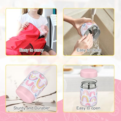 wiwens 12oz Soup Thermo for Hot Food Kids Insulated Food Jar Wide Mouth Lunch Container Leak Proof Stainless Steel Vacuum Bento Box for School Office Travel Outdoors White-Rainbow - color: White-Rainbow